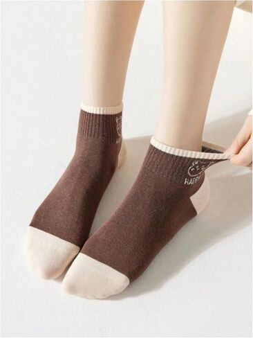 Women's 5 Pairs Striped Graphic Print Crew Shorts Ribbed Knit Soft Socks Sets Comfort Ankle Socks in Saudi Arabia