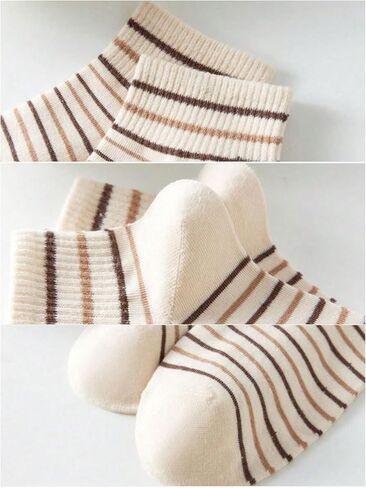 Women's 5 Pairs Striped Graphic Print Crew Shorts Ribbed Knit Soft Socks Sets Comfort Ankle Socks in Saudi Arabia
