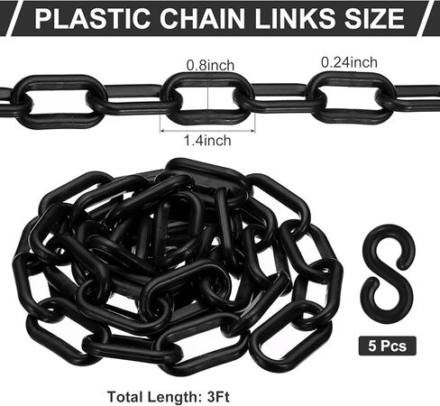 PATIKIL Plastic Chain Links, 3 Foot 1/4inch(6mm) Black Plastic Chains for Barriers, Crowd Control, Queue Lines, Parking, Fences, Gate, Concerts, and Decoration in Kuwait