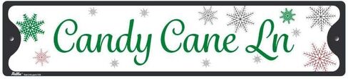 "Candy Cane Lane" Aluminum Sign, 18" x 4", Green Text with Red Candy Cane Border, PetKa Signs and Graphics in Kuwait