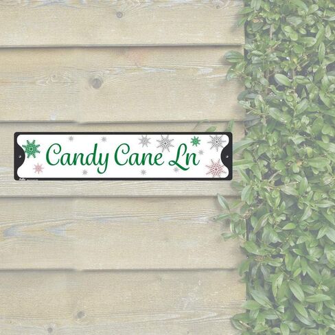 "Candy Cane Lane" Aluminum Sign, 18" x 4", Green Text with Red Candy Cane Border, PetKa Signs and Graphics in Kuwait