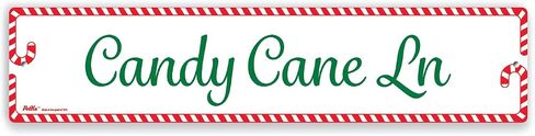 "Candy Cane Lane" Aluminum Sign, 18" x 4", Green Text with Red Candy Cane Border, PetKa Signs and Graphics in Kuwait