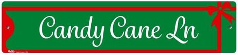 "Candy Cane Lane" Aluminum Sign, 18" x 4", Green Text with Red Candy Cane Border, PetKa Signs and Graphics in Kuwait