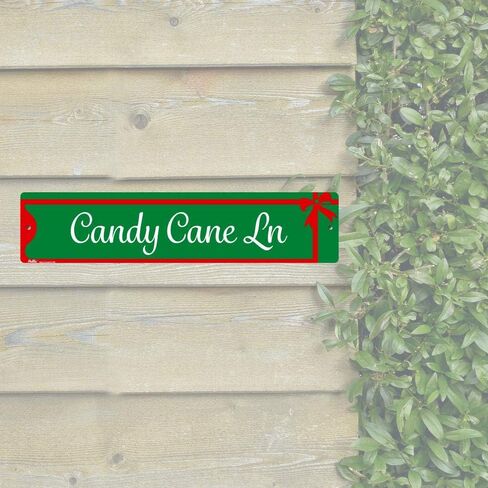 "Candy Cane Lane" Aluminum Sign, 18" x 4", Green Text with Red Candy Cane Border, PetKa Signs and Graphics in Kuwait