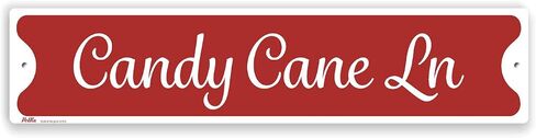 "Candy Cane Lane" Aluminum Sign, 18" x 4", Green Text with Red Candy Cane Border, PetKa Signs and Graphics in Kuwait