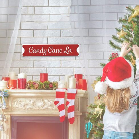 "Candy Cane Lane" Aluminum Sign, 18" x 4", Green Text with Red Candy Cane Border, PetKa Signs and Graphics in Kuwait