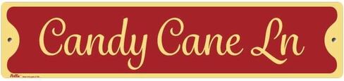 "Candy Cane Lane" Aluminum Sign, 18" x 4", Green Text with Red Candy Cane Border, PetKa Signs and Graphics in Kuwait
