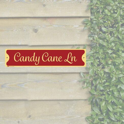 "Candy Cane Lane" Aluminum Sign, 18" x 4", Green Text with Red Candy Cane Border, PetKa Signs and Graphics in Kuwait