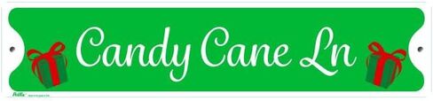 "Candy Cane Lane" Aluminum Sign, 18" x 4", Green Text with Red Candy Cane Border, PetKa Signs and Graphics in Kuwait