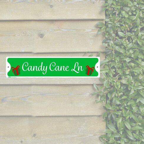 "Candy Cane Lane" Aluminum Sign, 18" x 4", Green Text with Red Candy Cane Border, PetKa Signs and Graphics in Kuwait