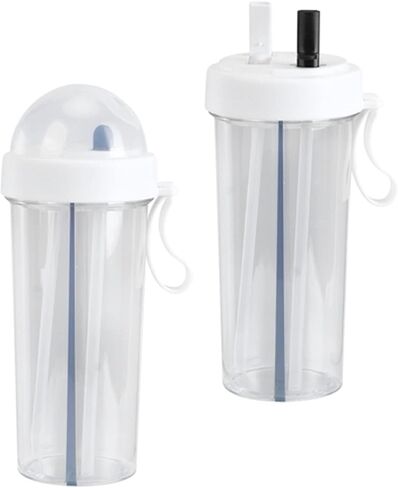 Straw Water Cup Innovative Dual Use Water Bottle with Straw and Portable Handle Sports Bottle Drinking Bottle for Home Outdoor Camping and Sports 600ml Capacity (White) in Saudi Arabia