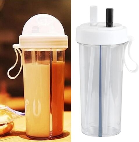 Straw Water Cup Innovative Dual Use Water Bottle with Straw and Portable Handle Sports Bottle Drinking Bottle for Home Outdoor Camping and Sports 600ml Capacity (White) in Saudi Arabia