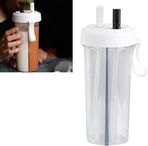 Straw Water Cup Innovative Dual Use Water Bottle with Straw and Portable Handle Sports Bottle Drinking Bottle for Home Outdoor Camping and Sports 600ml Capacity (White) in Saudi Arabia