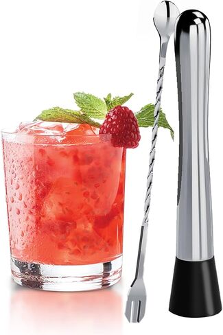 Muddler for Cocktails, 10'' Cocktail Muddler for Cocktails with Cocktail Spoon Long Handle and Jigger 0.5/1 OZ, Bar Accessories Tools for Mojitos Fruit Drinks in Saudi Arabia