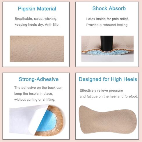 Pigskin Weight Shifting Insoles for High Heels, Adhesive Heel Cushion Insert for Plantar Fasciitis, Heel Pad for Pain Relief, Beige L for 7.5-10 US Women Size in Saudi Arabia