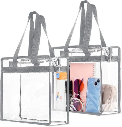 2 Pack Clear Bag for Stadium Events, 12x6x12 Large Clear Tote Bag Stadium Approved, Transparent Plastic Bags with Handles and Zipper, PVC Handbags for Concert, Women, See Through Tote Bags in Saudi Arabia