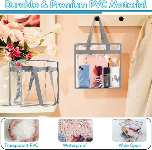 2 Pack Clear Bag for Stadium Events, 12x6x12 Large Clear Tote Bag Stadium Approved, Transparent Plastic Bags with Handles and Zipper, PVC Handbags for Concert, Women, See Through Tote Bags in Saudi Arabia