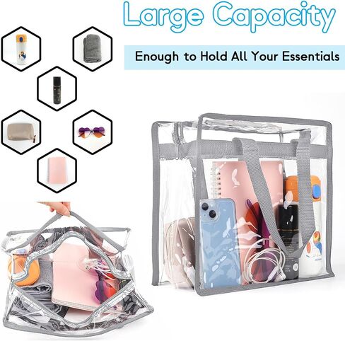 2 Pack Clear Bag for Stadium Events, 12x6x12 Large Clear Tote Bag Stadium Approved, Transparent Plastic Bags with Handles and Zipper, PVC Handbags for Concert, Women, See Through Tote Bags in Saudi Arabia