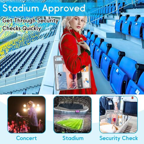 2 Pack Clear Bag for Stadium Events, 12x6x12 Large Clear Tote Bag Stadium Approved, Transparent Plastic Bags with Handles and Zipper, PVC Handbags for Concert, Women, See Through Tote Bags in Saudi Arabia