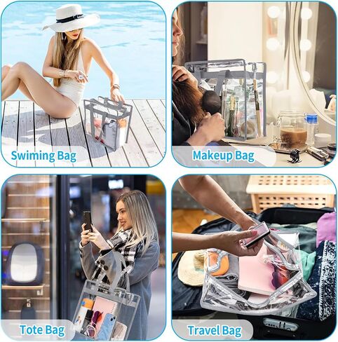 2 Pack Clear Bag for Stadium Events, 12x6x12 Large Clear Tote Bag Stadium Approved, Transparent Plastic Bags with Handles and Zipper, PVC Handbags for Concert, Women, See Through Tote Bags in Saudi Arabia