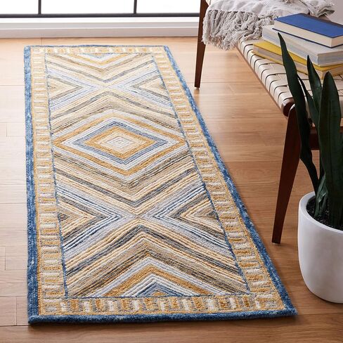 سجادة SAFAVIEH Aspen Collection Runner - 2'3" x 8'، كحلي وذهبي، صوف بوهو مصنوع يدويًا، مثالية للمناطق ذات حركة المرور العالية في غرفة المعيشة وغرفة النوم (APN809N) in Saudi Arabia
