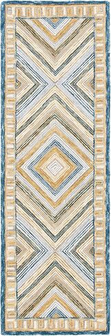 سجادة SAFAVIEH Aspen Collection Runner - 2'3" x 8'، كحلي وذهبي، صوف بوهو مصنوع يدويًا، مثالية للمناطق ذات حركة المرور العالية في غرفة المعيشة وغرفة النوم (APN809N) in Saudi Arabia