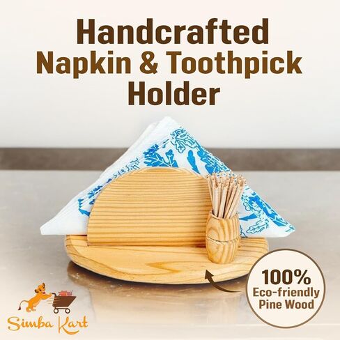 SimbaKart Classic Arc Shaped Handcrafted Paper Napkin & Toothpick Holder for Table, Napkin Holder for Kitchen, Wooden Napkin Holder for Dinning Table Counter Top, Beautiful piece of Decor in Saudi Arabia
