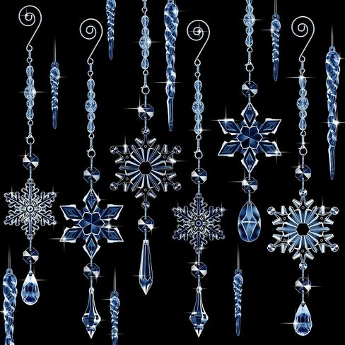 Giegxin 32 Pcs Crystal Christmas Ornaments Crystal Hanging Snowflakes Acrylic Xmas Tree Icicle Drop Crystal Decorations with Hooks for Christmas Snow Party Winter (Light Blue) in Saudi Arabia