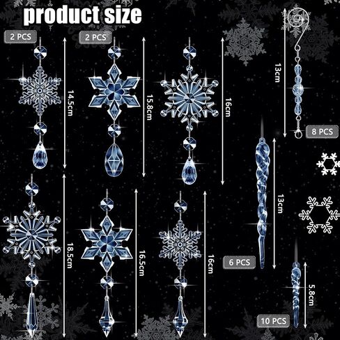 Giegxin 32 Pcs Crystal Christmas Ornaments Crystal Hanging Snowflakes Acrylic Xmas Tree Icicle Drop Crystal Decorations with Hooks for Christmas Snow Party Winter (Light Blue) in Saudi Arabia