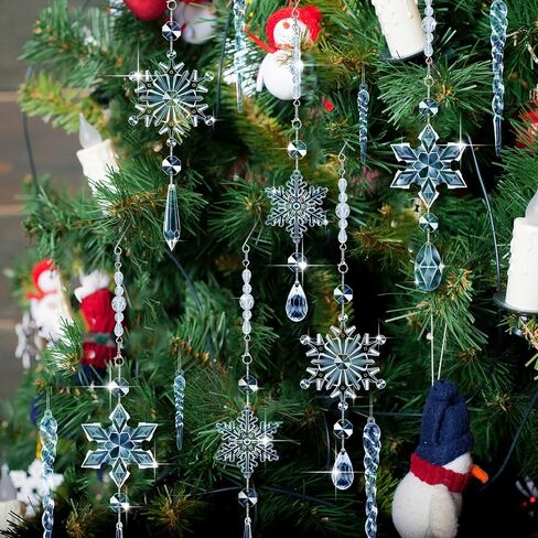 Giegxin 32 Pcs Crystal Christmas Ornaments Crystal Hanging Snowflakes Acrylic Xmas Tree Icicle Drop Crystal Decorations with Hooks for Christmas Snow Party Winter (Light Blue) in Saudi Arabia