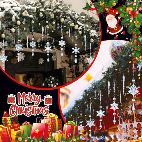 Giegxin 32 Pcs Crystal Christmas Ornaments Crystal Hanging Snowflakes Acrylic Xmas Tree Icicle Drop Crystal Decorations with Hooks for Christmas Snow Party Winter (Light Blue) in Saudi Arabia
