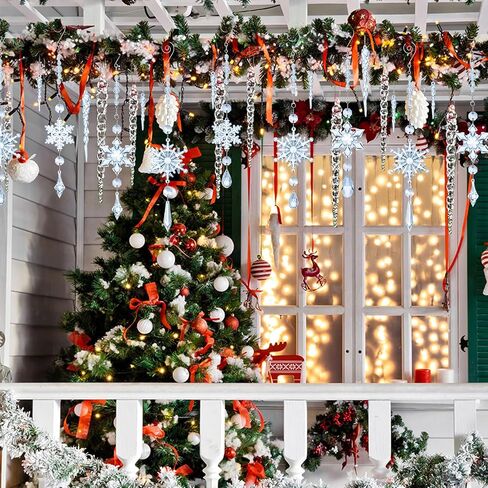 Giegxin 32 Pcs Crystal Christmas Ornaments Crystal Hanging Snowflakes Acrylic Xmas Tree Icicle Drop Crystal Decorations with Hooks for Christmas Snow Party Winter (Light Blue) in Saudi Arabia