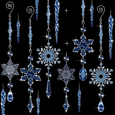 Giegxin 32 Pcs Crystal Christmas Ornaments Crystal Hanging Snowflakes Acrylic Xmas Tree Icicle Drop Crystal Decorations with Hooks for Christmas Snow Party Winter (Light Blue) in Saudi Arabia
