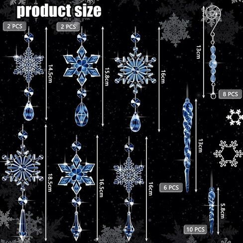 Giegxin 32 Pcs Crystal Christmas Ornaments Crystal Hanging Snowflakes Acrylic Xmas Tree Icicle Drop Crystal Decorations with Hooks for Christmas Snow Party Winter (Light Blue) in Saudi Arabia