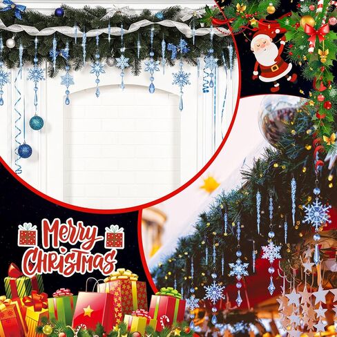 Giegxin 32 Pcs Crystal Christmas Ornaments Crystal Hanging Snowflakes Acrylic Xmas Tree Icicle Drop Crystal Decorations with Hooks for Christmas Snow Party Winter (Light Blue) in Saudi Arabia