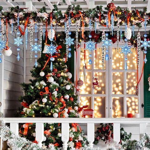 Giegxin 32 Pcs Crystal Christmas Ornaments Crystal Hanging Snowflakes Acrylic Xmas Tree Icicle Drop Crystal Decorations with Hooks for Christmas Snow Party Winter (Light Blue) in Saudi Arabia