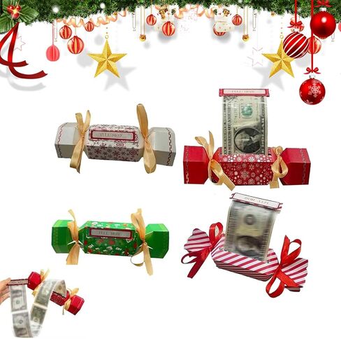 Christmas Surprise Money Pull Pouch, Surprise Pull Out Money Gift Box,DIY Rectangle Christmas Money Pull Pouch Kit for Cash Gift,Fun Ways to Give Cash,Cash Candy Gift Pouch Surprise Box Gift Box(4PCS) in Saudi Arabia