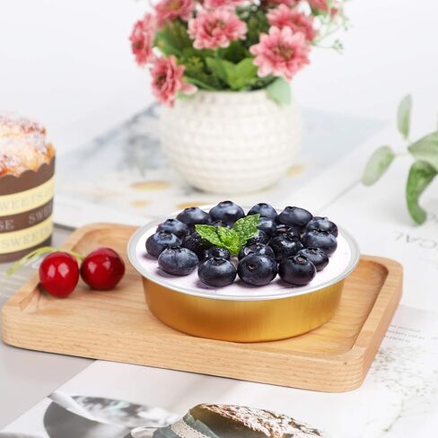 Beasea Disposable Pie Tins 4 Inch, 50 Pack Mini Tart Pans with Lids, 8 Oz Golden Aluminum Pie Pan Tin Tart Pans Round Oven Baking Mini Cake Pan for Pie Tart Quiche in Saudi Arabia