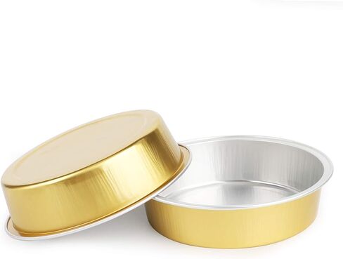 Beasea Disposable Pie Tins 4 Inch, 50 Pack Mini Tart Pans with Lids, 8 Oz Golden Aluminum Pie Pan Tin Tart Pans Round Oven Baking Mini Cake Pan for Pie Tart Quiche in Saudi Arabia