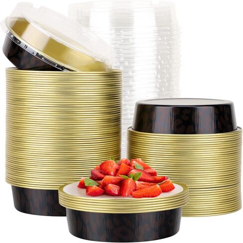 Beasea Disposable Pie Tins 4 Inch, 50 Pack Mini Tart Pans with Lids, 8 Oz Golden Aluminum Pie Pan Tin Tart Pans Round Oven Baking Mini Cake Pan for Pie Tart Quiche in Saudi Arabia