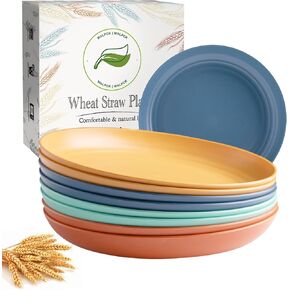 Wheat Straw Plates, Plastic Plates Reusable, Microwave Safe Plates, Kids Plates, 9 Inch Unbreakable Dinner Plates Set of 8, Camping Plate