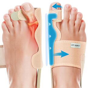 Fit Geno Bunion Corrector for Women & Men: Upgraded Bunion Splint, Adjustable & Breathable Big Toe Straightener for Day/Night, Non-Surgical Hallux Valgus Correction for Pain Relief (2 Pcs)