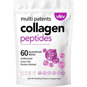 Multi Collagen Peptides Powder, 2 Pounds - NO Taste Protein Supplement, Hydrolyzed Protein Peptides | Types I, II, III, V, X with Hyaluronic Acid and Vitamin C(Packaging May Vary)
