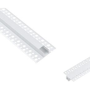 4Pack 6.6FT/2 Meter Plaster-in LED Drywall Aluminum Channel with Long Diffuser, Recessed Aluminium LED Profile with Flange for 20mm Wide Strip Lights