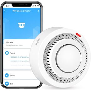 Smart Smoke Detector Fire Alarm: WiFi Smoke Detector with App Notifications, Wireless Smoke Alarm with Photoelectric Sensor for Home, Tuya App Remote Control, Battery Included