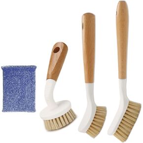 Dish Washing Brush Sisal with Bamboo Handle Dish Scrubber, Scrub Brush for Pans, Pots, Dishwashing and Cleaning Brushes (Square Brush and Short Brush)
