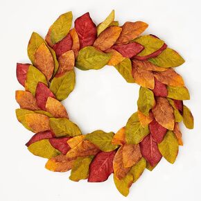 Worth Imports 20" Multi Color Fall Artificial Magnolia Leaves Wreath, Multicolor