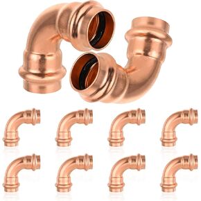 10-Pack Copper Press Elbow(90 Degree), 3/4" x 3/4" Copper Pressure Fittings, P x P for Copper Tube Connection