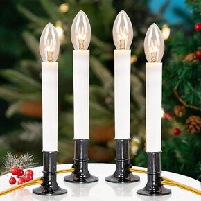 Electric Window Candle Lamp with Nickel Plated Base Plug in Christmas Window Candle Light On/Off Switch C26 7 Watt Bulb for Home Decor Holiday Party Christmas Decorations, 4 Pack