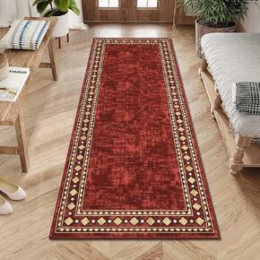 Runner Rug Washable Modern Bordered Hallway Runner, Non-Slip Stain Resistant Area Rug Geometric Border Kitchen Mat Entryway Floor Cover Carpet for Doorway Bedside, 2' x 6', Grey
